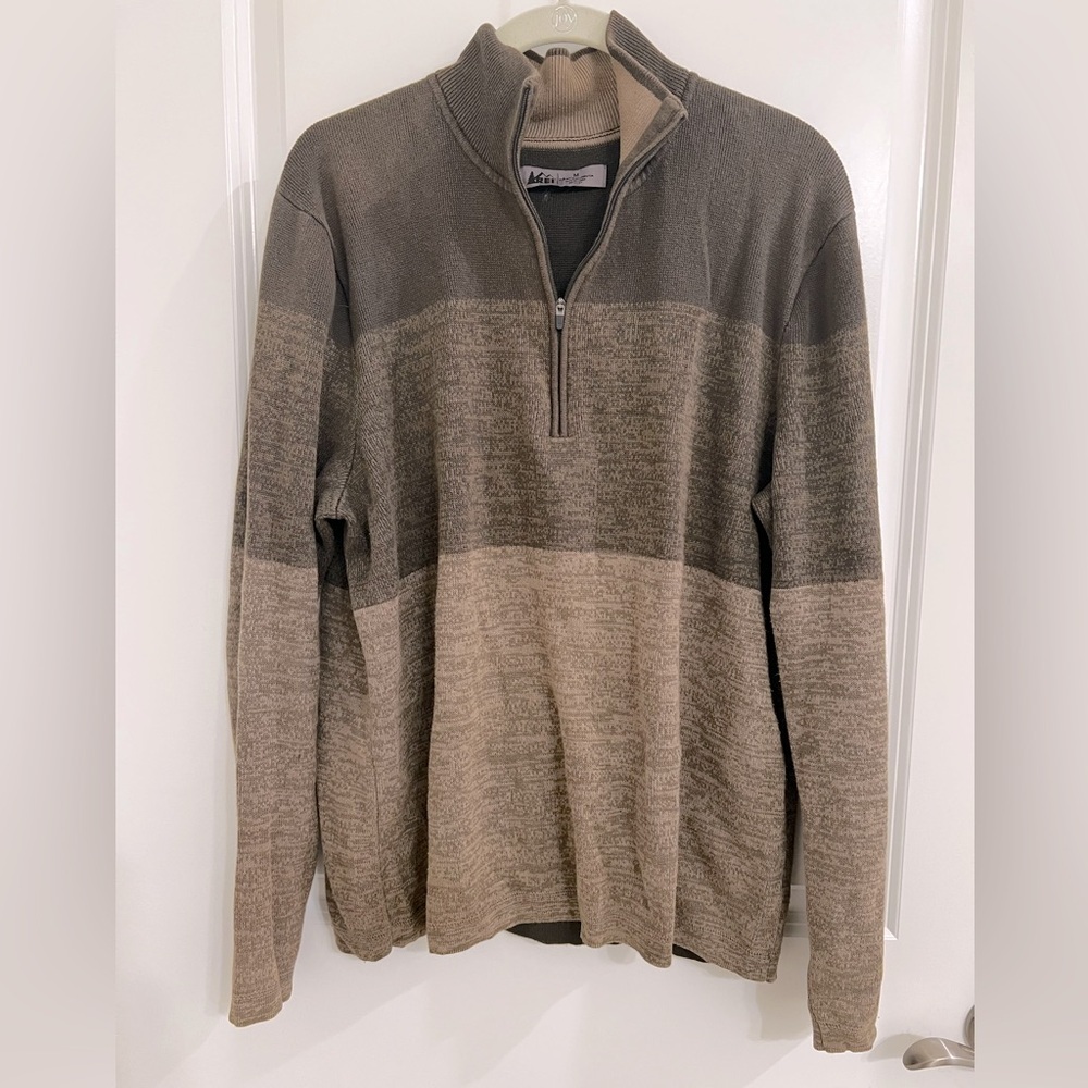 REI Men’s Green 1/4 Zip Up Mock Neck Sweater Long Sleeve Size Medium‎